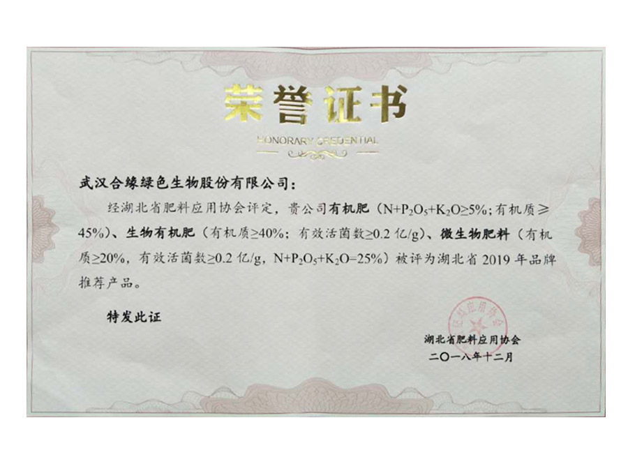 品牌推薦證書(shū)2019